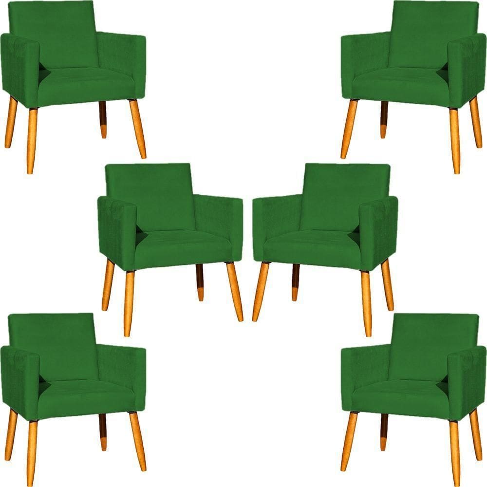 Kit 6 Poltronas Para Recepção Nina Suede Cores Pé Palito 30cm Castanho - Suede
