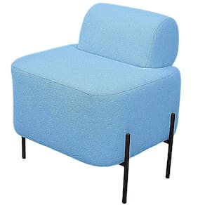 Puff Estofado Virginia Decorativo Tecido Boucle Cor Azul Claro