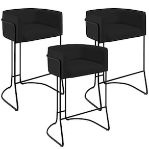 Kit 03 Banquetas Fixa Preto Veludo Preto C-300