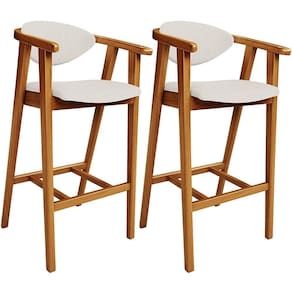 Kit 02 Banquetas Alta Para Cozinha Bancada Bar Sala De Jantar Fixa Cecília L02 Linho Cru