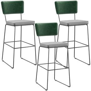 Kit 03 Banquetas Altas Facto Verde Musgo Linho Cinza