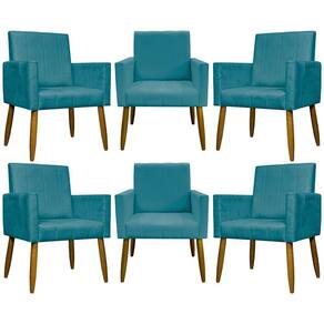 Kit 6 Poltronas Decorativas Mari - Azul-turquesa Suede