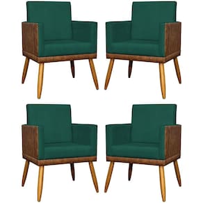 Kit 4 Poltronas Modernas Lis Corino e Pé 30cm - Verde Suede Corino