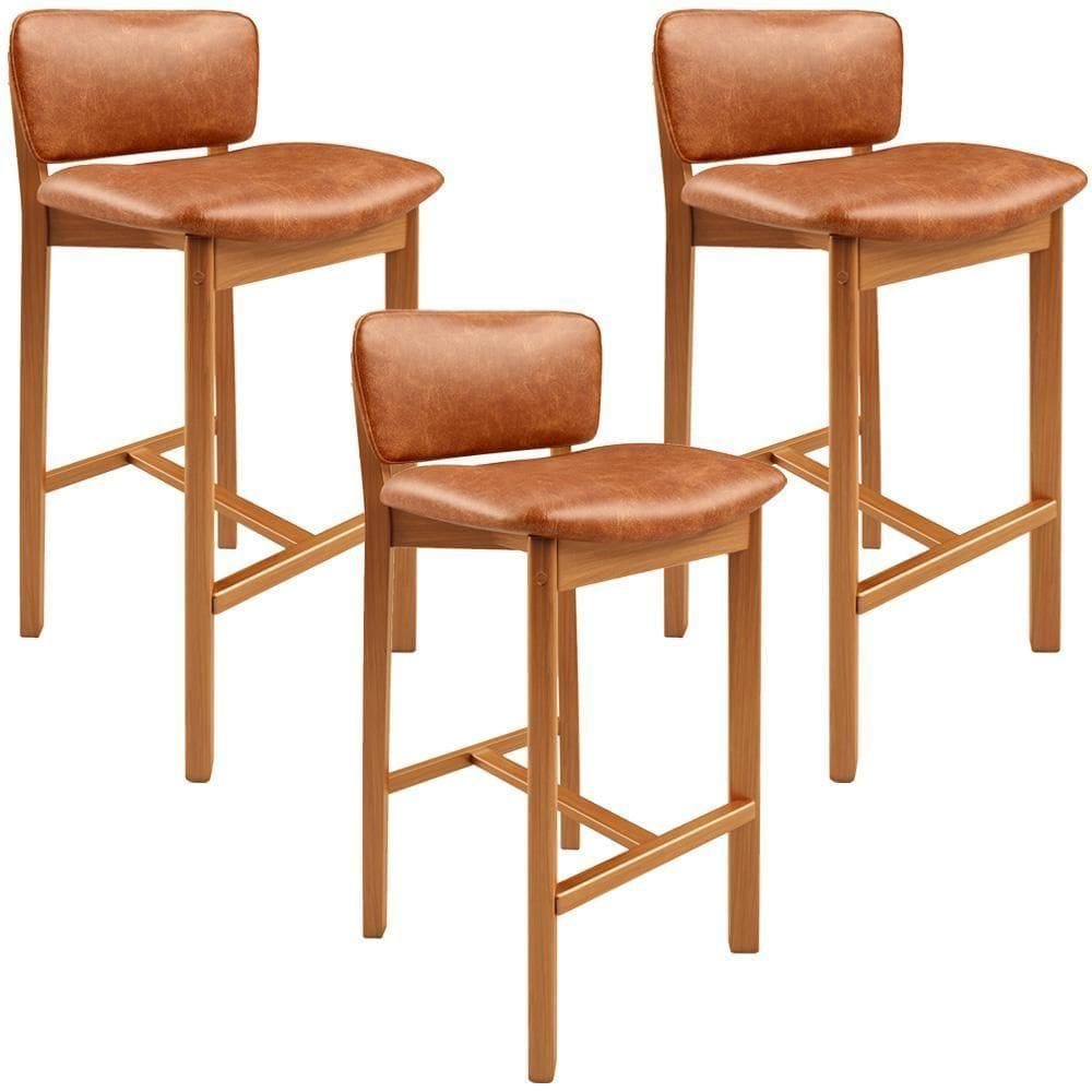 Kit 03 Banquetas Alta Para Cozinha Sala De Jantar Bar Dara L02 Couríssimo Camel - Lyam Decor