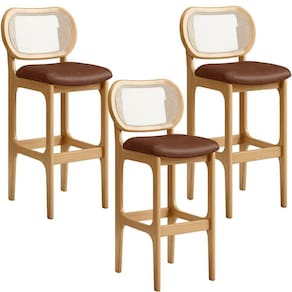 Kit 03 Banquetas Altas Para Cozinha Bancada Sala Tela Betta Fixa L02 Couríssimo Marrom - Lyam