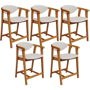 Kit 05 Banquetas Baixa Cozinha Sala De Jantar Bancada Cecília L02 Bouclê Cru - Lyam Decor