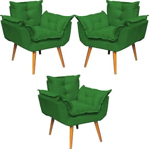 Kit 3 Poltronas Decorativa Alice Pé Trapézio 30cm Castanho - Suede