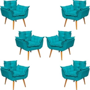 Kit 6 Poltronas Decorativa Alice Pé Trapézio 30cm Castanho - Suede