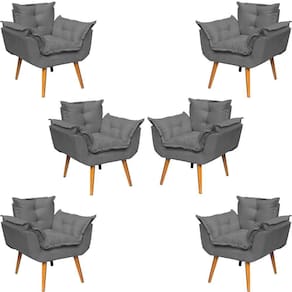 Kit 6 Poltronas Decorativa Alice Pé Trapézio 30cm Castanho - Suede