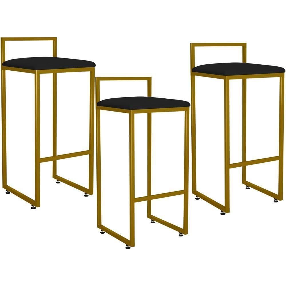 Kit 03 Banquetas Alta Cozinha Hanna L02 Dourado Corano Preto