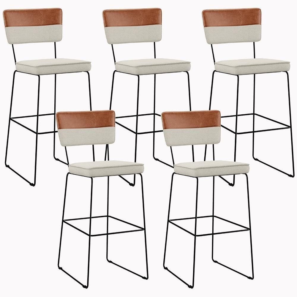 Kit 05 Banquetas Altas Faixa Camel Linho Champagne