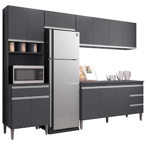 Cozinha Modulada 4 Peças Balcão Sem Tampo 160cm Andréia Cinza - Ajl Móveis