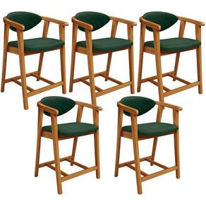 Kit 05 Banquetas Baixa Cozinha Bancada Cecília L02 Couríssimo Verde Musgo Lyam Decor