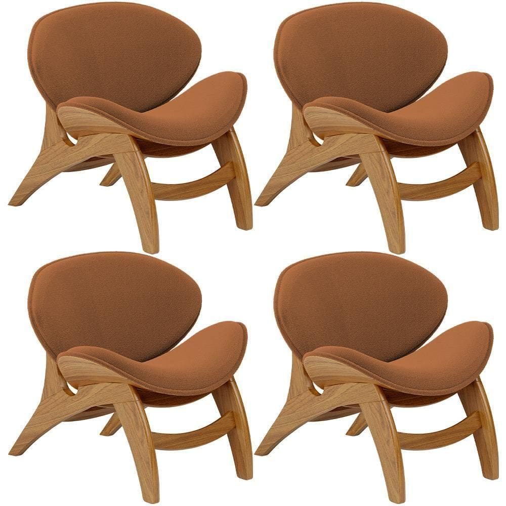 Kit 4 Poltronas Decorativa Orgânica Sala Living Kadosh L02 Bouclê Terracota