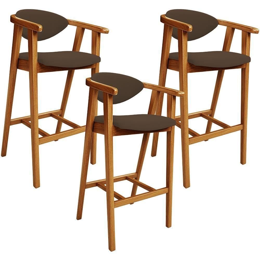 Kit 03 Banquetas Alta Para Cozinha Bancada Bar Sala De Jantar Fixa Cecília L02 Suede Marrom