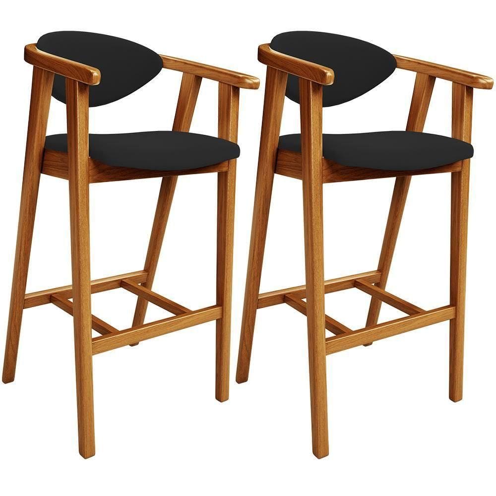 Kit 02 Banquetas Alta Para Cozinha Bancada Bar Sala De Jantar Fixa Cecília L02 Suede Preto
