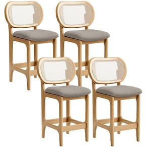 Kit 4 Banquetas Baixa Bar Cozinha Sala De Jantar Betta L02 Mel Tela Linho Bege - Lyam Decor