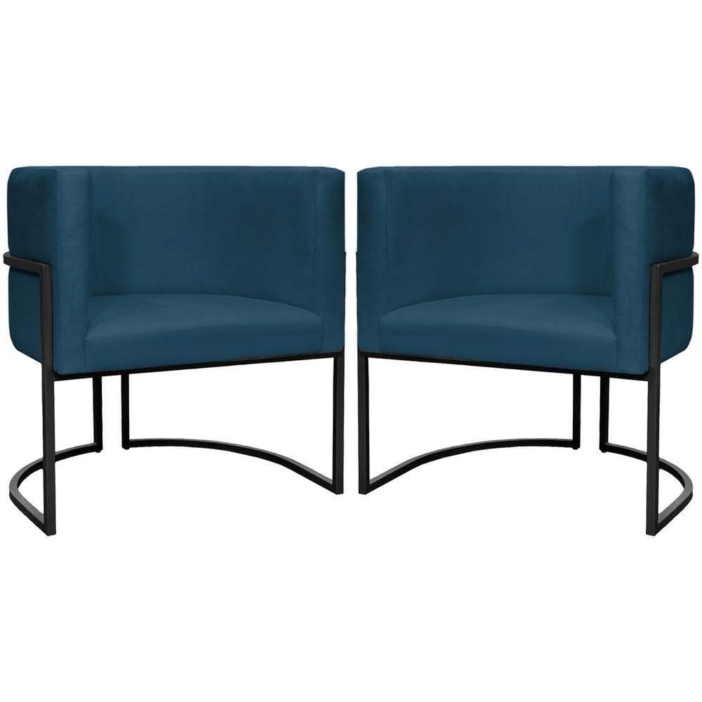 Kit 2 Poltronas Luna Suede Cores Base De Ferro Preta - Azul-marinho, Suede
