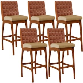 Kit 05 Banquetas Altas Mila Camel Linho Bege Escuro