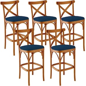 Kit 05 Banquetas Altas Bancada Bar Sala Jantar Estofada ávila L02 Suede Azul Marinho