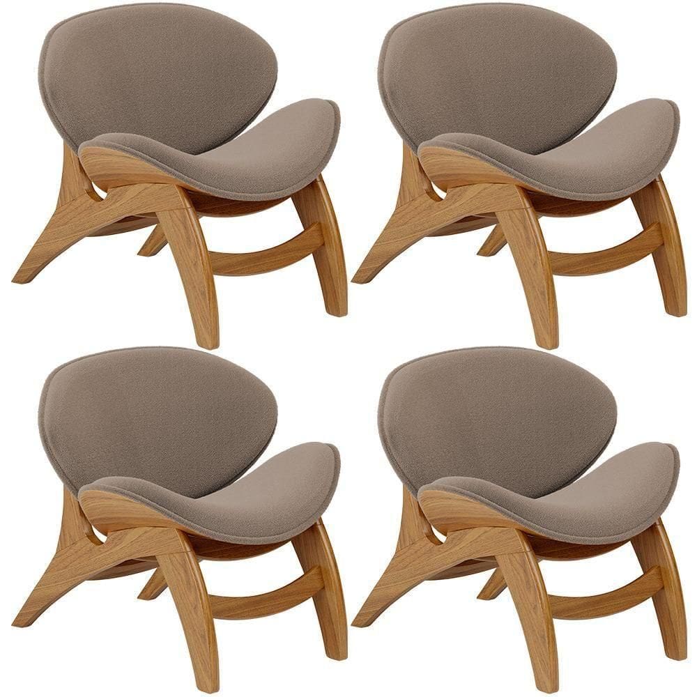 Kit 4 Poltronas Decorativa Orgânica Sala Living Kadosh L02 Bouclê Bege