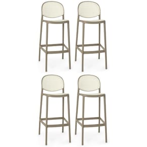 Kit 4 Banqueta Alta Com Encosto Roma Em Polipropileno - Branco/cinza Escuro