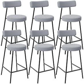 Kit 06 Banquetas Baixa Para Cozinha Sala De Jantar Bar Bancada Milão L02 Bouclê Cinza