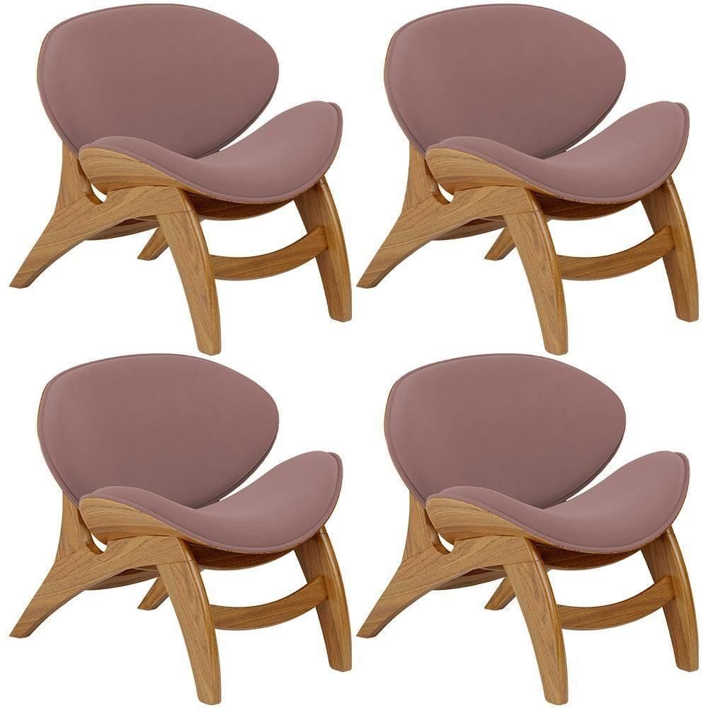 Kit 4 Poltronas Decorativa Orgânica Sala Living Kadosh L02 Suede Rosê