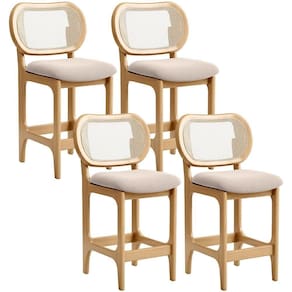 Kit 4 Banquetas Baixa Bar Cozinha Sala De Jantar Betta L02 Mel Tela Suede Bege - Lyam Decor