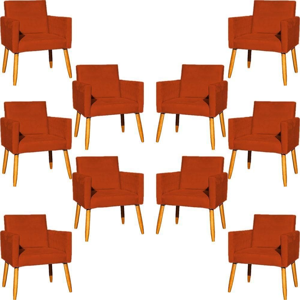 Kit 10 Poltronas Decorativa Para Sala Nina Suede Cores Pé Palito 30cm Castanho - Terracota, Suede