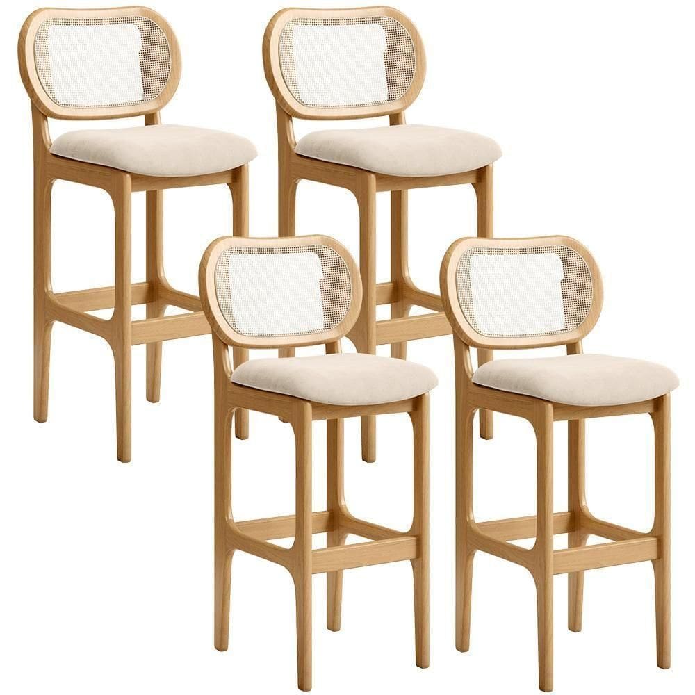 Kit 04 Banquetas Altas Para Cozinha Bancada Sala Tela Betta Fixa L02 Suede Bege - Lyam