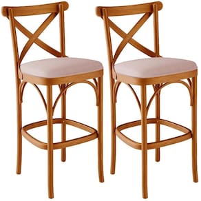 Kit 02 Banquetas Altas Cozinha Bancada Bar Sala De Jantar Estofada ávila L02 Linho Rosê - Lyam