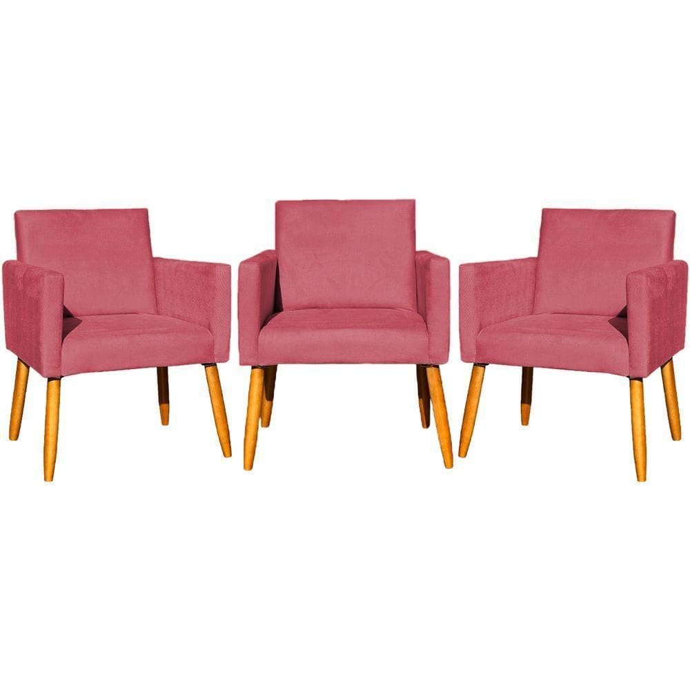 Kit 3 Poltronas Para Recepção Nina Suede Cores Pé Palito 30cm Castanho - Suede