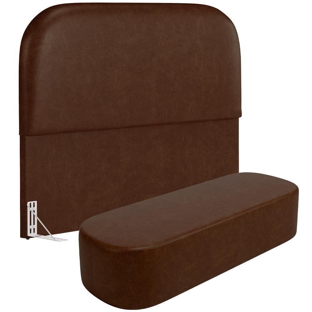 Cabeceira Cama Box Queen 160cm Lanna Com Puff Recamier Doha W01 Couríssimo Marrom - Lyam Decor