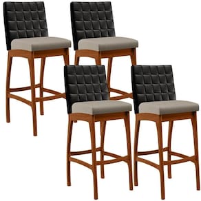 Kit 04 Banquetas Altas Cozinha B04 Preto Bege