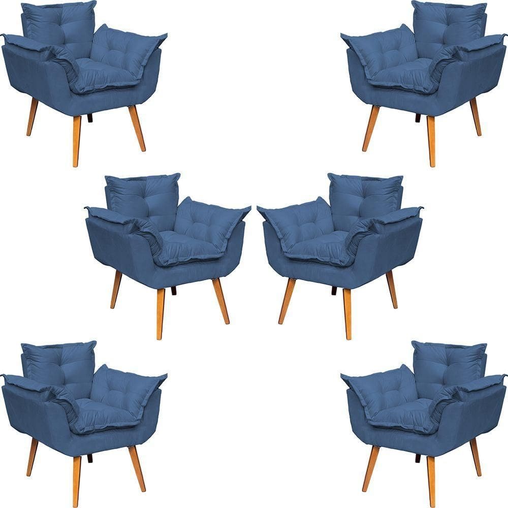 Kit 6 Poltronas Decorativa Alice Pé Trapézio 30cm Castanho - Suede