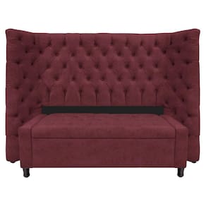 Kit Cabeceira E Calçadeira Baú Casal Everest P02 140cm Para Cama Box Suede - Doce Sonho Móveis Bordô
