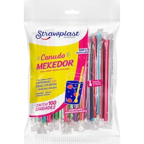 Canudo Mexedor Sache Colorido c/100 - Strawplast