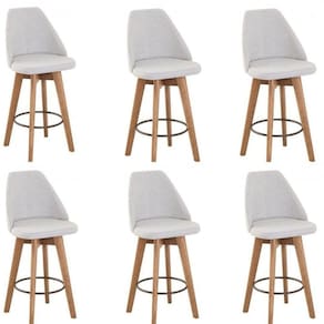 Kit 6 Banquetas Maya Gourmet Gitarória-altura 62 Cm Do Chão Até O Assento-tecido Linho