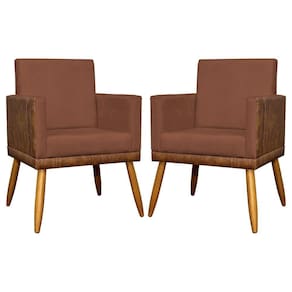 Kit 2 Poltronas Decorativas Lis Corino e Pé Palito 30cm - Terracota Suede Corino