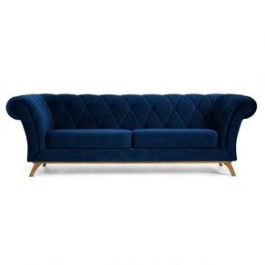 Sofá 180cm 3 Lugares Base Império Veludo Azul Marinho