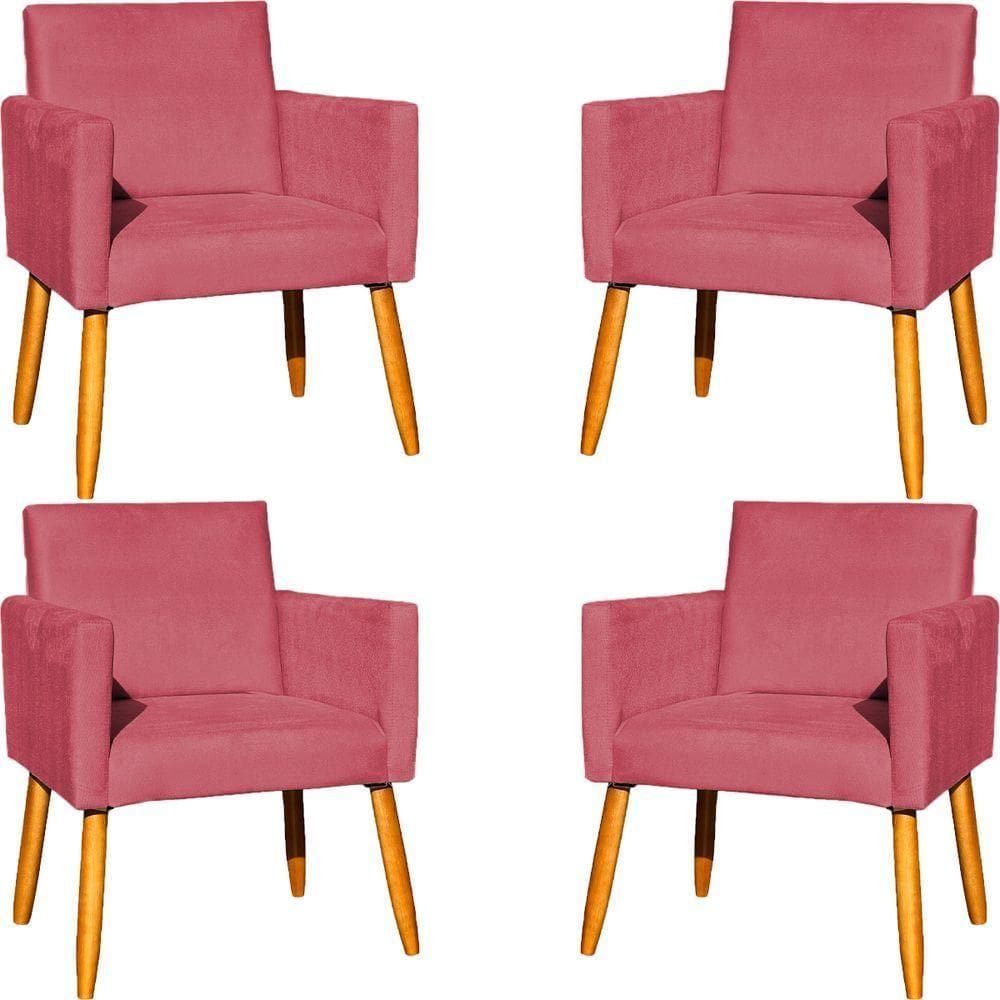 Kit 4 Poltronas Para Recepção Nina Suede Cores Pé Palito 30cm Castanho - Suede