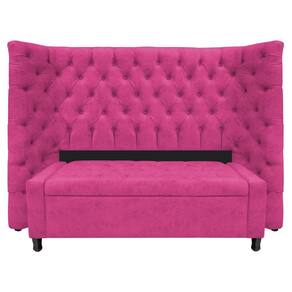Kit Cabeceira E Calçadeira Baú Casal Everest P02 140cm Para Cama Box Suede - Doce Sonho Móveis Pink