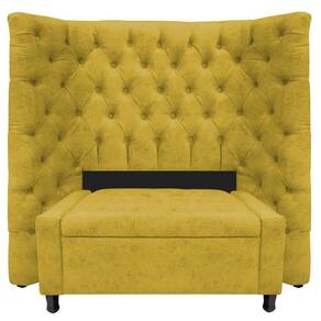 Kit Cabeceira e Calçadeira Baú Solteiro Everest P02 90cm Para Cama Box Suede Amarelo