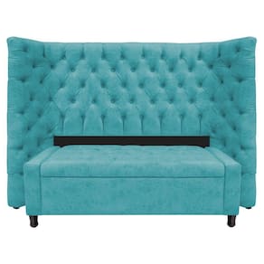 Kit Cabeceira e Calçadeira Baú Casal Everest P02 140cm Para Cama Box Suede Azul Turquesa