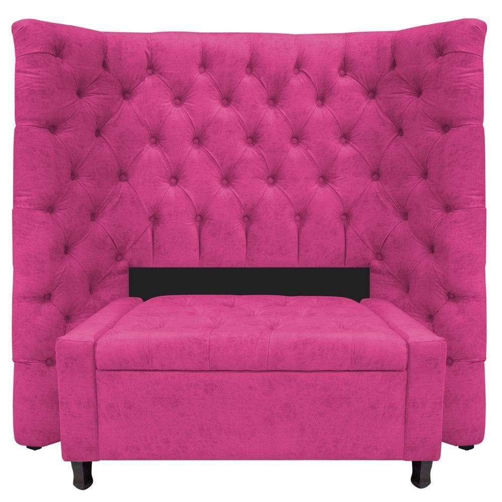 Kit Cabeceira E Calçadeira Baú Solteiro Everest P02 90cm Suede - Doce Sonho Móveis Pink
