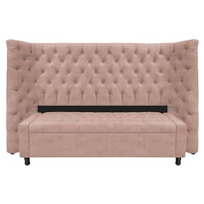 Kit Cabeceira E Calçadeira Baú Queen Everest P02 160cm Para Cama Box Suede - Doce Sonho Móveis Rosê