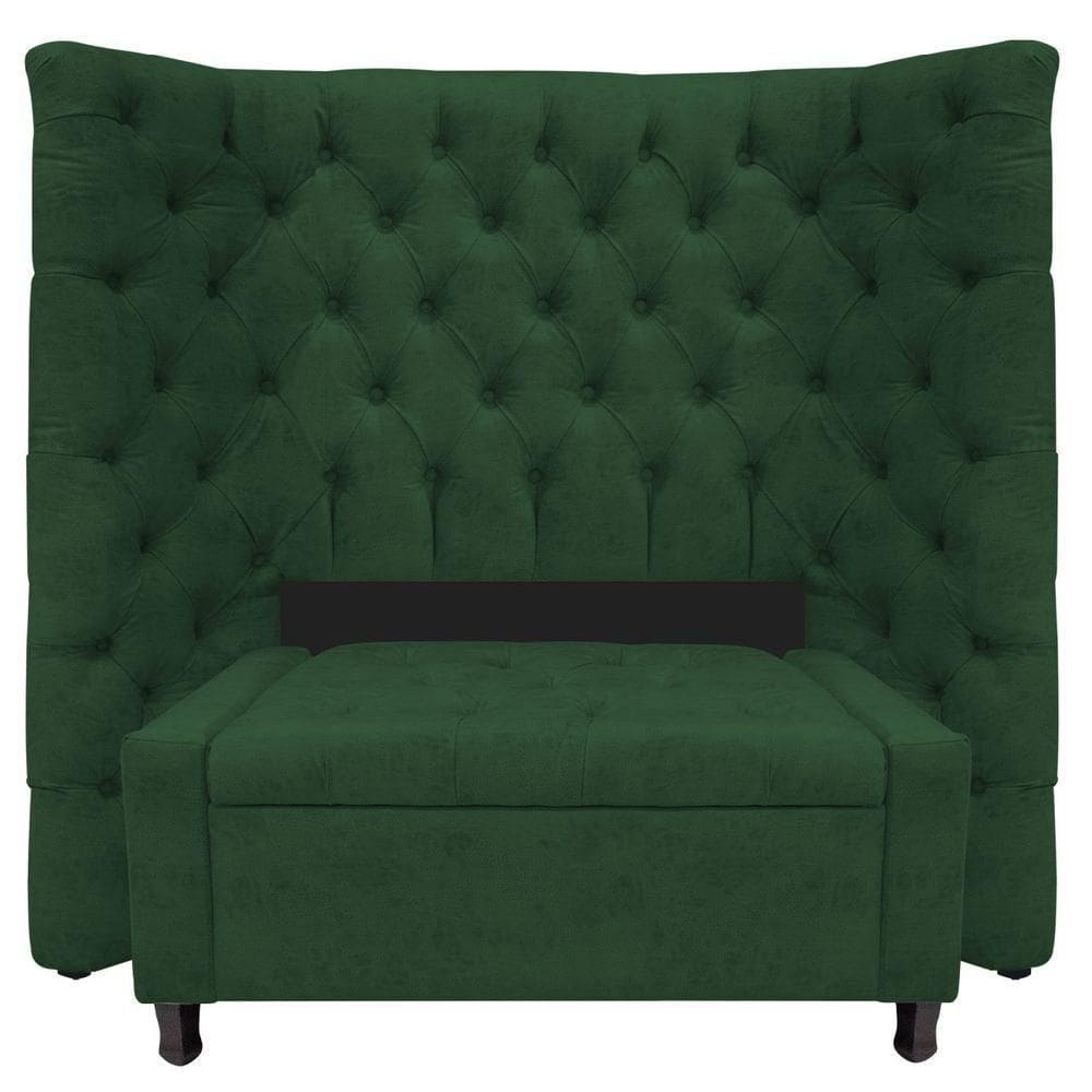 Kit Cabeceira E Calçadeira Baú Solteiro Everest P02 90cm Suede - Doce Sonho Móveis Verde
