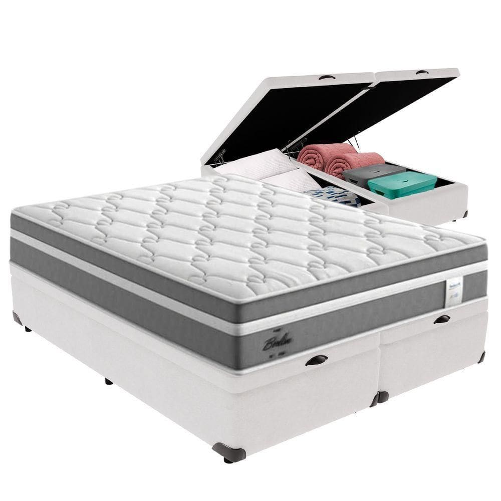 Cama Box Baú Queen E Colchão Molas Ensacadas Berlim Probel Cor:branco