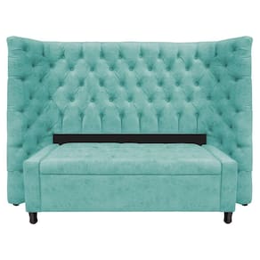 Kit Cabeceira E Calçadeira Baú Casal Everest P02 140cm Suede - Doce Sonho Móveis Azul Tiffany